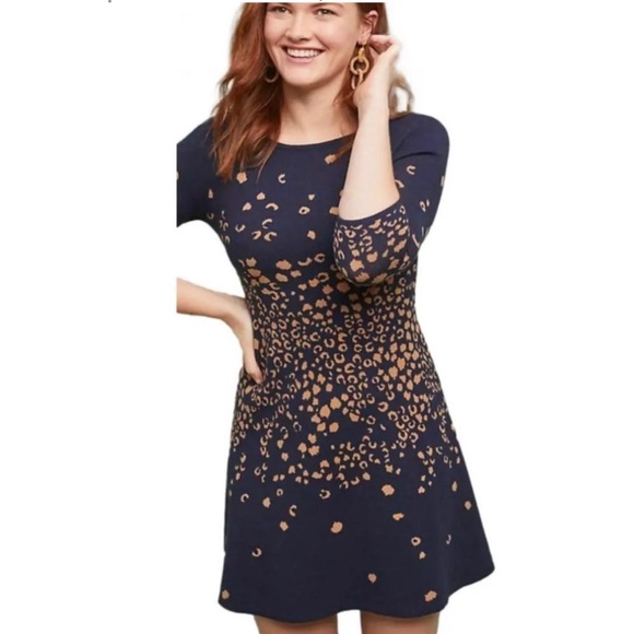 Maeve By Anthropologie Blue Leopard Mini Shift Pullover Sweater Dress - Picture 12 of 12